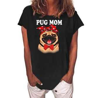 Cute Pug Mom Dogs Tee Mothers Day Dog Lovers Gifts For Women Women's Loosen Crew Neck Short Sleeve T-Shirt | Mazezy