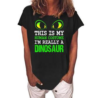 Dinosaur Halloween Costume Funny Cute Belly Men Women Kids Women's Loosen Crew Neck Short Sleeve T-Shirt | Mazezy