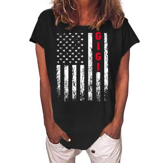 Distressed Gigi Usa Flag 4Th Of July Women's Loosen Crew Neck Short Sleeve T-Shirt - Seseable