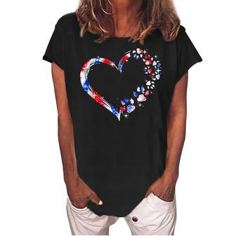 Dog Mom Dad Puppy Love Dogs Paw Heart Tie Dye 4Th Of July Women's Loosen Crew Neck Short Sleeve T-Shirt - Seseable