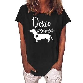 Doxie Mama Dachshund Mom Funny Wiener Dog Gift Women's Loosen Crew Neck Short Sleeve T-Shirt | Mazezy