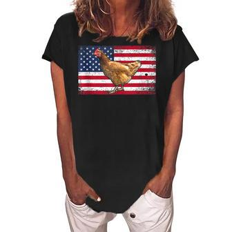 Farmer Dad 4Th Of July Patriotic Chicken Daddy V2V3 Women's Loosen Crew Neck Short Sleeve T-Shirt - Seseable