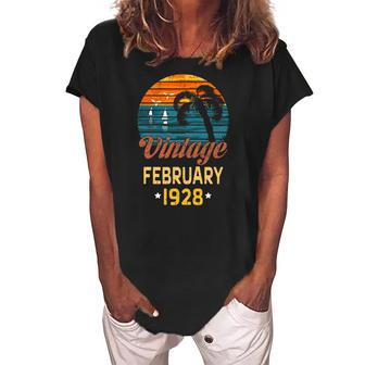 February 1928 Birthday Gift For Women & Men Women's Loosen Crew Neck Short Sleeve T-Shirt | Mazezy