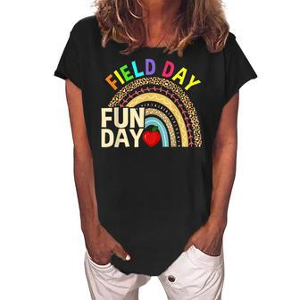 Field Day Fun Day Last Day Of School Teacher Rainbow Women's Loosen Crew Neck Short Sleeve T-Shirt | Mazezy