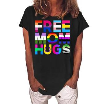 Free Mom Hugs Rainbow Lgbtq Lgbt Pride Month Women's Loosen Crew Neck Short Sleeve T-Shirt | Mazezy CA