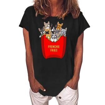 Frenchie Fries French Bulldog Lover Dog Mom Bulldog Owner Women's Loosen Crew Neck Short Sleeve T-Shirt | Mazezy