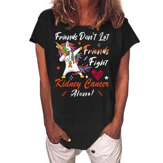 Friends Dont Let Friends Fight Kidney Cancer Alone Unicorn Orange Ribbon Kidney Cancer Kidney Cancer Awareness Women's Loosen Crew Neck Short Sleeve T-Shirt | Favorety AU