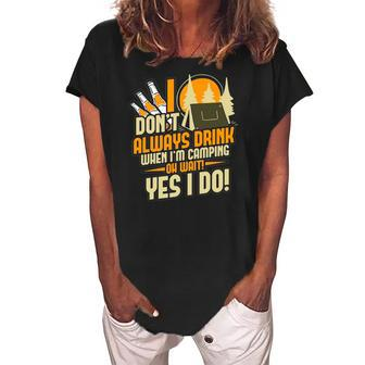 Funny Drunk Drinking Camper Camping Women's Loosen Crew Neck Short Sleeve T-Shirt | Mazezy