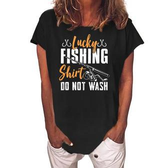 Funny Lucky Fishing Pole Graphic For Women And Men Fishermen Women's Loosen Crew Neck Short Sleeve T-Shirt | Mazezy