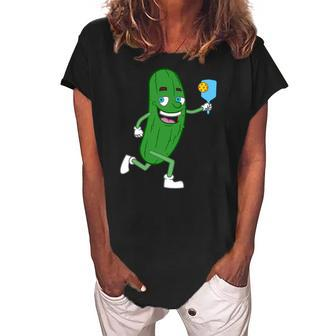 Funny Pickleball Gift For Men And Women Cool Pickle Lover Women's Loosen Crew Neck Short Sleeve T-Shirt | Mazezy
