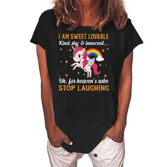 Funny Unicorn Kind Rainbow Graphic Plus Size Women's Loosen Crew Neck Short Sleeve T-Shirt | Mazezy