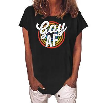 Gay Af Lgbt Pride Rainbow Flag March Rally Protest Equality Women's Loosen Crew Neck Short Sleeve T-Shirt | Mazezy