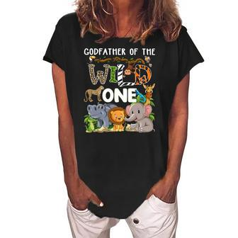Godfather Of The Wild One Zoo Theme Birthday Safari Jungle Women's Loosen Crew Neck Short Sleeve T-Shirt | Mazezy