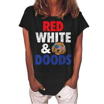 Goldendoodle Mom Dad 4Th Of July Goldendoodle Gift Women's Loosen Crew Neck Short Sleeve T-Shirt - Seseable