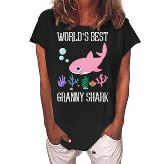 Granny Grandma Gift Worlds Best Granny Shark Women's Loosen Crew Neck Short Sleeve T-Shirt - Seseable
