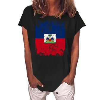 Haiti Flag Vintage Men Women Kids Haiti Women's Loosen Crew Neck Short Sleeve T-Shirt | Mazezy