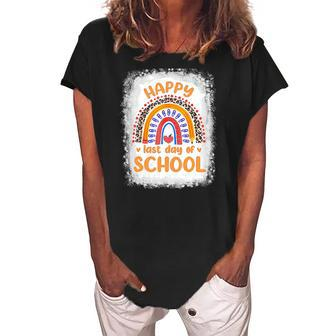 Happy Last Day Of School Rainbow Funny Summer Vacation Women's Loosen Crew Neck Short Sleeve T-Shirt | Mazezy