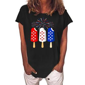 Ice Cream 4Th Of July American Flag Patriotic Men Women Women's Loosen Crew Neck Short Sleeve T-Shirt | Mazezy