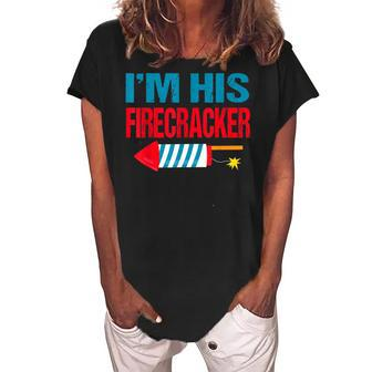 Im His Firecracker His And Hers 4Th Of July Matching Couple Women's Loosen Crew Neck Short Sleeve T-Shirt - Seseable
