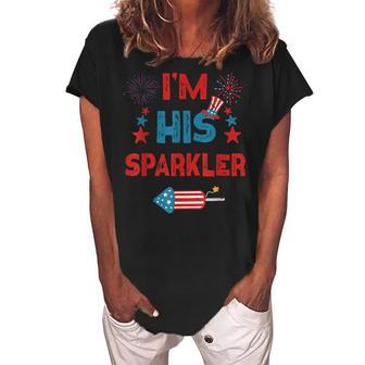 Im His Sparkler 4Th Of July Fireworks Matching Couples Women's Loosen Crew Neck Short Sleeve T-Shirt - Seseable