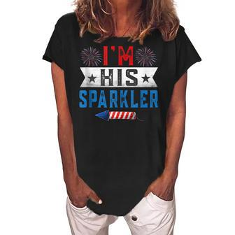 Im His Sparkler Cute 4Th Of July Matching Couple For Her Women's Loosen Crew Neck Short Sleeve T-Shirt - Seseable