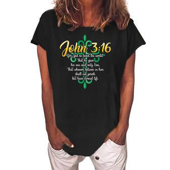 John 316 For God So Loved The World Christian Women's Loosen Crew Neck Short Sleeve T-Shirt | Mazezy