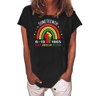 Juneteenth Celebrating Black America Freedom 1865 Rainbow Women's Loosen Crew Neck Short Sleeve T-Shirt | Mazezy