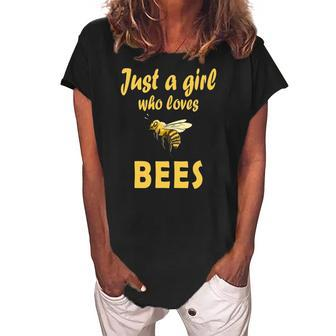 Just A Girl Who Loves Bees Beekeeping Funny Bee Women Girls Women's Loosen Crew Neck Short Sleeve T-Shirt | Mazezy