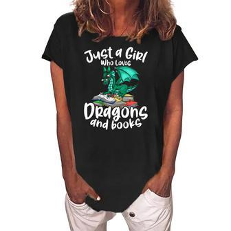 Just A Girl Who Loves Dragons And Books Reading Dragon Women's Loosen Crew Neck Short Sleeve T-Shirt | Mazezy