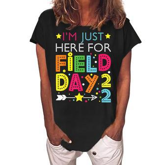 Just Here For Field Day 2022 Teacher Kids Summer Women's Loosen Crew Neck Short Sleeve T-Shirt - Seseable