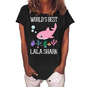 Lala Grandma Gift Worlds Best Lala Shark Women's Loosen Crew Neck Short Sleeve T-Shirt - Seseable