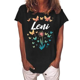 Leni Birthday Sister Butterfly Dandelion Name Leni Women's Loosen Crew Neck Short Sleeve T-Shirt - Seseable