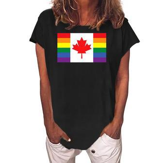Lgbt Gay Pride Rainbow Canadian Flag Women's Loosen Crew Neck Short Sleeve T-Shirt | Mazezy