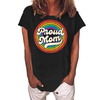 Lgbtq Proud Mom Gay Pride Lgbt Ally Rainbow Mothers Day Women's Loosen Crew Neck Short Sleeve T-Shirt - Seseable