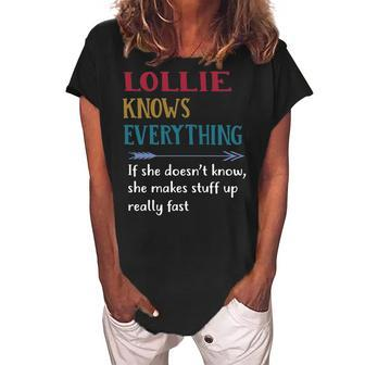 Lollie Grandma Gift Lollie Knows Everything Women's Loosen Crew Neck Short Sleeve T-Shirt - Seseable