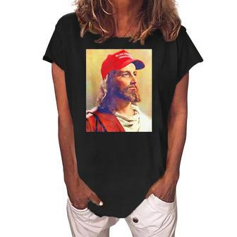 Maga Jesus Is King Ultra Maga Donald Trump Women's Loosen Crew Neck Short Sleeve T-Shirt | Mazezy