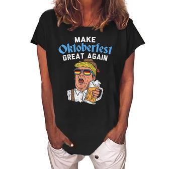 Make Oktoberfest Great Again Funny Trump Drink Beer Mug Women's Loosen Crew Neck Short Sleeve T-Shirt - Monsterry DE