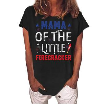 Mama Of The Little Firecracker 4Th Of July Birthday Women's Loosen Crew Neck Short Sleeve T-Shirt - Seseable