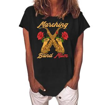 Marching Band Mom Saxophonist Jazz Music Saxophone Women's Loosen Crew Neck Short Sleeve T-Shirt | Mazezy