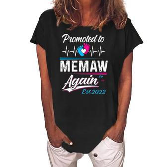 Memaw Gift Promoted To Memaw Again Est 2022 Grandma Women's Loosen Crew Neck Short Sleeve T-Shirt | Mazezy