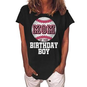 Mom Of The Birthday Boy Baseball Player Vintage Retro Women's Loosen Crew Neck Short Sleeve T-Shirt - Seseable