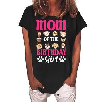 Mom Of The Birthday Girl Dog Paw Bday Party Celebration Women's Loosen Crew Neck Short Sleeve T-Shirt - Seseable