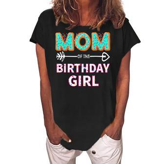 Mom Of The Birthday Girl Family Donut Party Birthday Women's Loosen Crew Neck Short Sleeve T-Shirt - Seseable