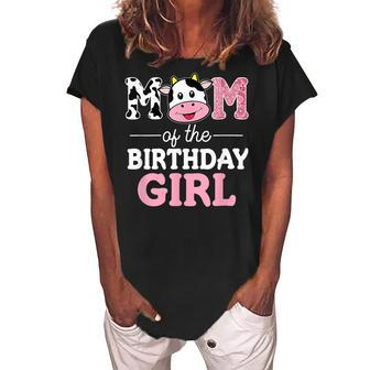 Mom Of The Birthday Girl Farm Cow Mommy Mama 1St Women's Loosen Crew Neck Short Sleeve T-Shirt - Seseable