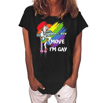 Move Im Gay - Rainbow Unicorn Lgbtq Pride Women's Loosen Crew Neck Short Sleeve T-Shirt | Mazezy