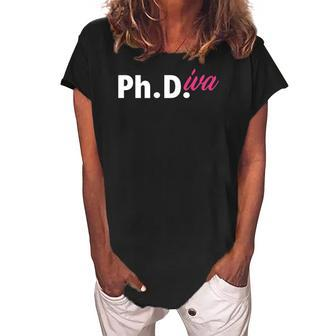 Ph Diva Women Dissertation Doctoral Degree Graduation Phd Women's Loosen Crew Neck Short Sleeve T-Shirt | Mazezy