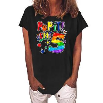 Pop It 5Th Birthday Girls Boys 5 Years Old Fidget Women's Loosen Crew Neck Short Sleeve T-Shirt | Mazezy