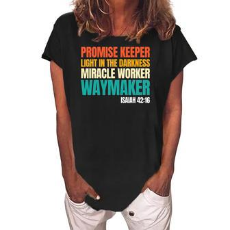 Promise Keeper Miracle Worker Waymaker Christian Faith Women's Loosen Crew Neck Short Sleeve T-Shirt | Mazezy