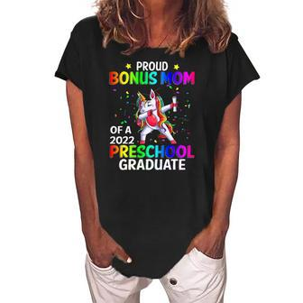 Proud Bonus Mom Of A 2022 Preschool Graduate Unicorn Women's Loosen Crew Neck Short Sleeve T-Shirt | Mazezy