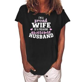 Proud Wife Husband Married Couple Women's Loosen Crew Neck Short Sleeve T-Shirt | Mazezy